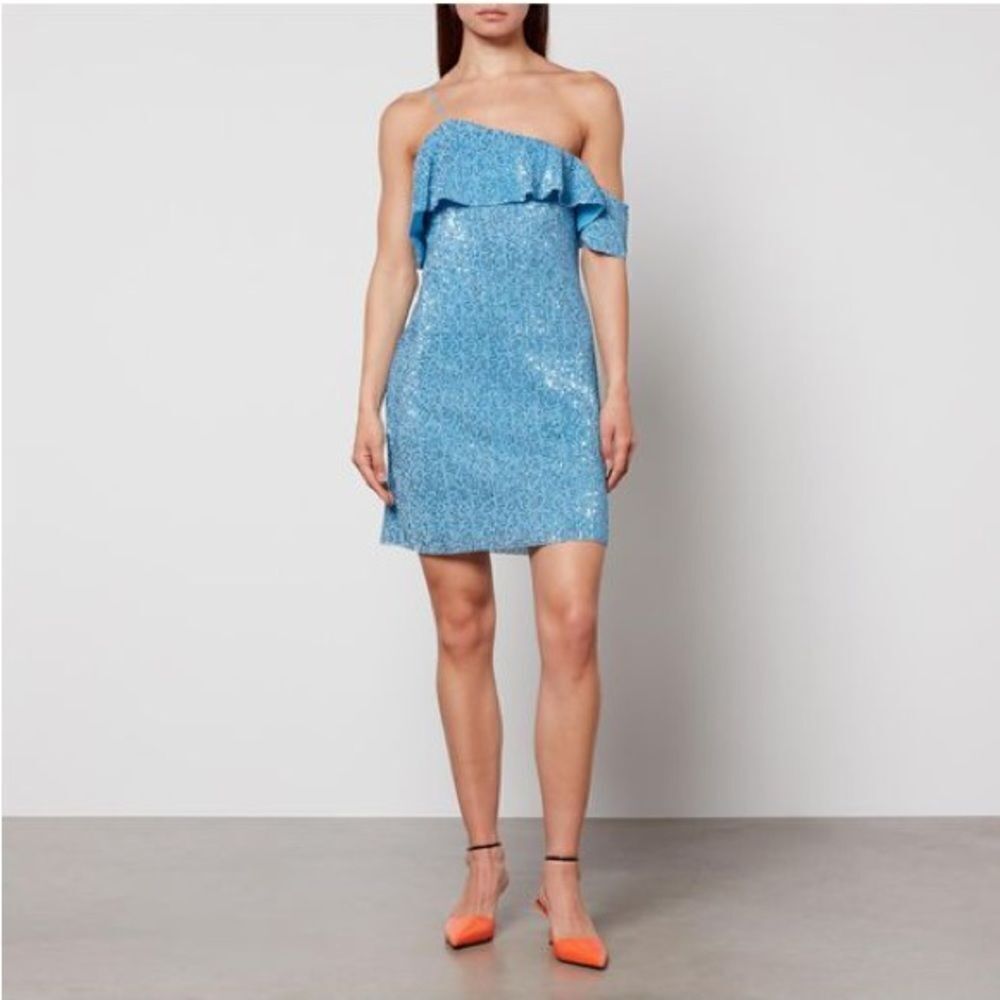 STINE GOYA Kenza Asymmetrical Sequin Mini Dress in Hydrangea Blue - Picture 3 of 12
